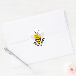 Bee Happy Round Classic Round Sticker