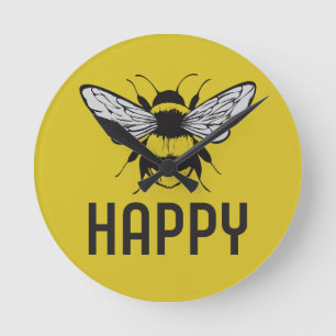 Bee Happy Round Clock