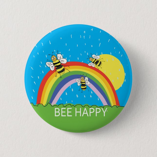 Bee Happy Summer rainbow sunshine bees honey 6 Cm Round Badge (Front)