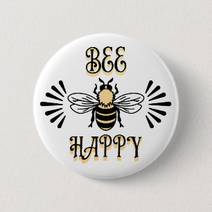 Bee Happy   Vintage Colours Honey Bee 6 Cm Round Badge
