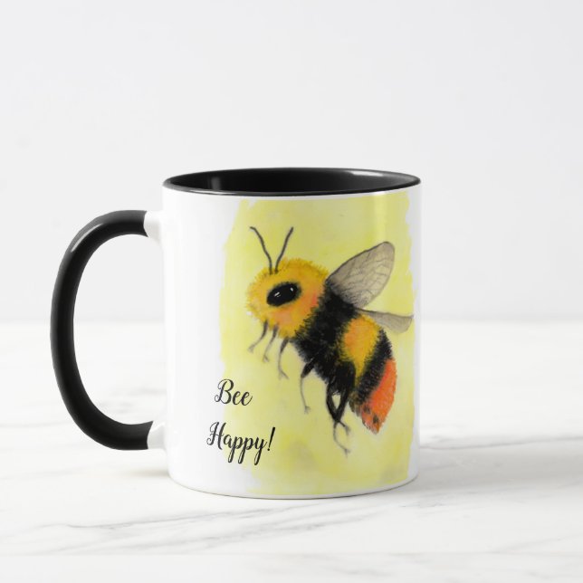Bee Happy Watercolor Bee Mug (Left)