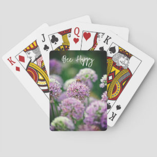 Bee Happy with Purple Allium Flower Motivational Playing Cards