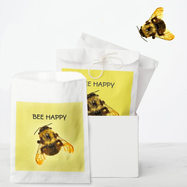 Bee Happy Yellow Bumblebee Yellow Favour Bag (Creator Uploaded)