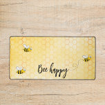 Bee happy yellow honeycomb desk mat<br><div class="desc">Yellow,  white background with a honeycomb pattern. Decorated with happy,  smiling bumble bees. Text: Bee happy</div>