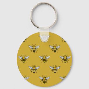 Bee Haven: Vintage Yellow Pattern Key Ring