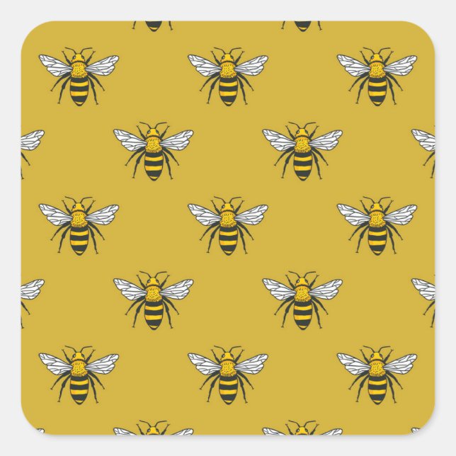 Bee Haven: Vintage Yellow Pattern Square Sticker (Front)