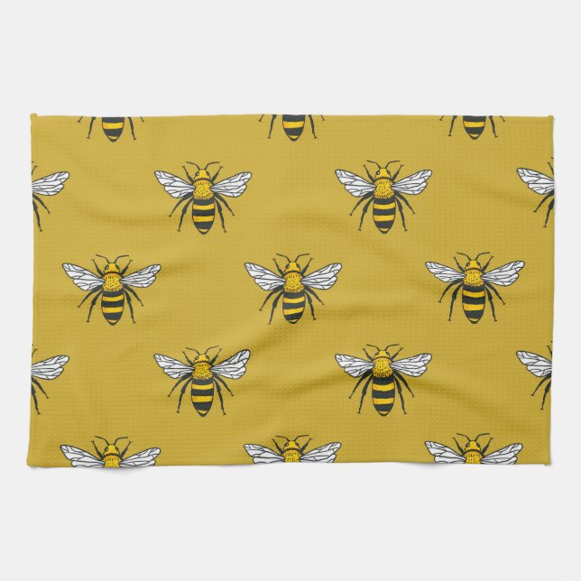 Bee Haven: Vintage Yellow Pattern Tea Towel (Horizontal)