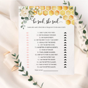 Bee He said she said bridal shower game