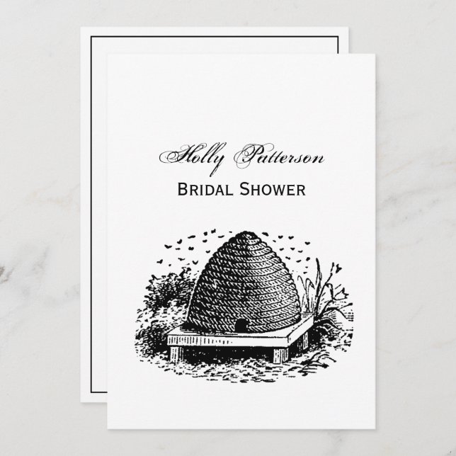 Bee Hive and Bees #1 Heraldic Vintage Invitation (Front/Back)