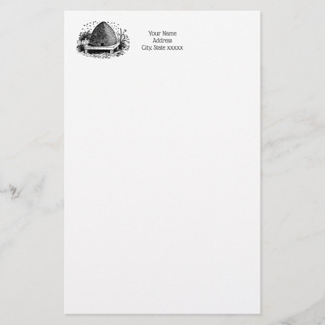 Bee Hive and Bees #1 Heraldic Vintage Stationery (Front)