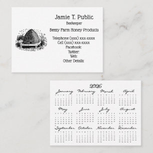 Bee Hive and Bees & 2026 Year Calendar Business Card
