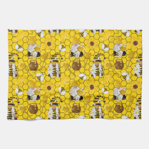 Bee Hive Gnomes Pattern Tea Towel