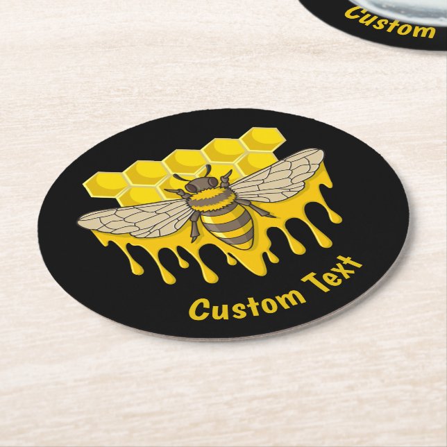 Bee Hive Honey Round Paper Coaster (Angled)