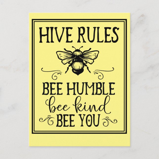 Bee Hive Rules Word Art Postcard (Front)