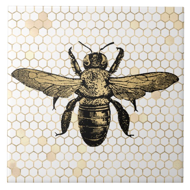 Bee Hive Rustic Gold Honeycomb Ceramic Tile (Front)
