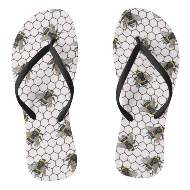 Bee hive white. Honey bumblebee insect. Beekeep Thongs (Footbed)