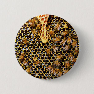 Bee Hive with Honeycomb Up Close 6 Cm Round Badge
