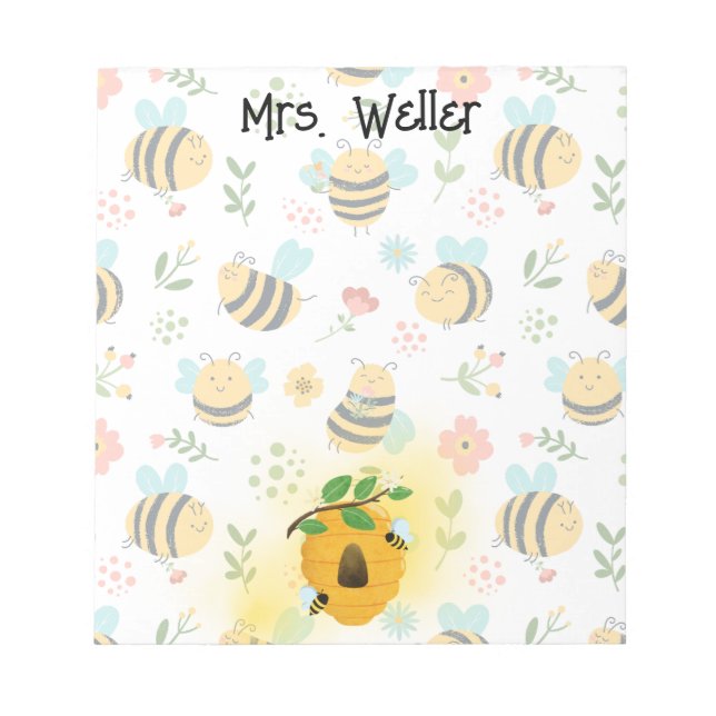 bee hives and bees cute personalised notepad (Front)