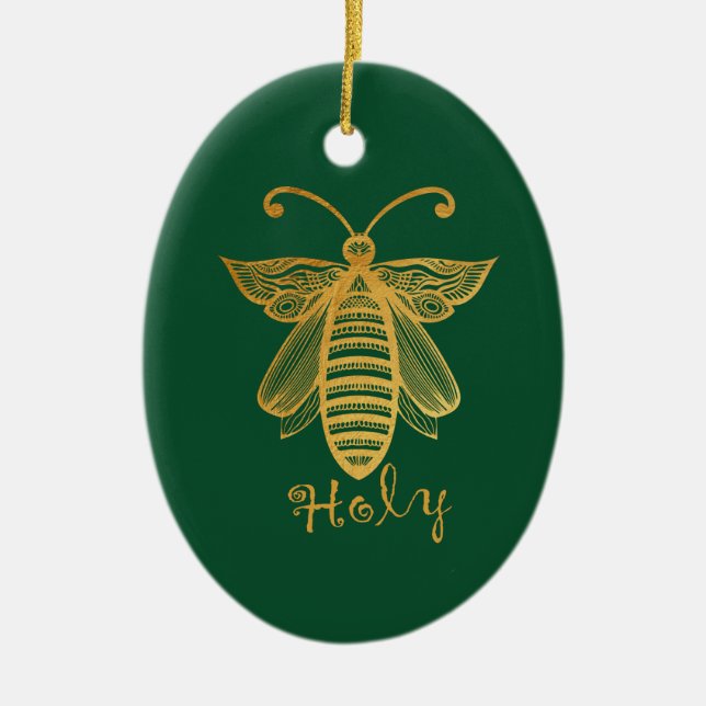 BEE HOLY Christmas Honeybee Conservation  Ceramic Ornament (Front)