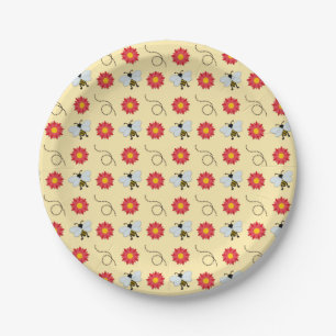 Bee Honey And Flower Paper Plate