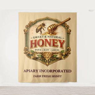 Bee honey dipper vintage sign market signage beige tapestry