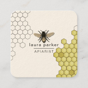 Bee Honey Seller Apiarist Black Yellow Hexagon  Sq Square Business Card