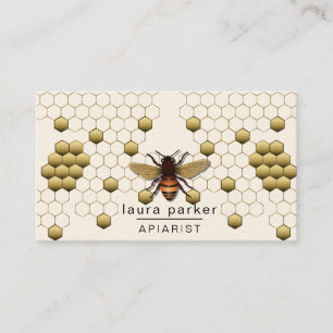 Bee Honey Seller Apiarist Gold Yellow Hexagon Bu Business Card