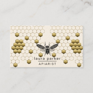 Bee Honey Seller Apiarist Gold Yellow Hexagon   Business Card