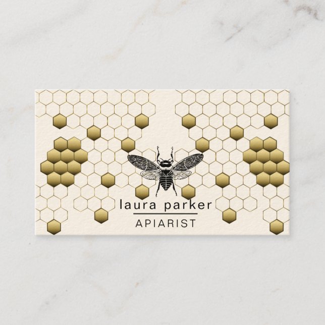 Bee Honey Seller Apiarist Gold Yellow Hexagon   Business Card (Front)