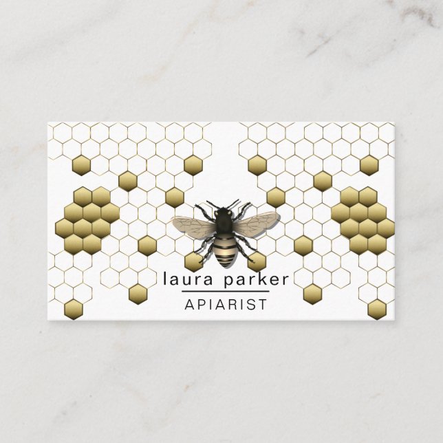 Bee Honey Seller Apiarist Gold Yellow Hexagon   Business Card (Front)