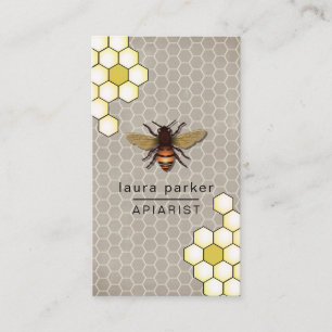 Bee Honey Seller Apiarist Rustic Brown Hexagon Business Card