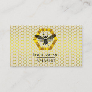 Bee Honey Seller Apiarist Yellow Gold Hexagon Business Card