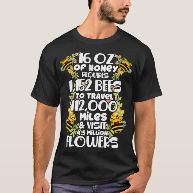 Bee Honey Statistics Beekeeper Honeycomb  T-Shirt (Front)