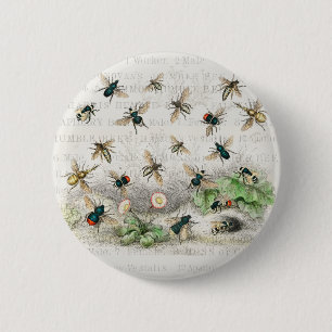 Bee Honey Worker Queen Bees Antique  6 Cm Round Badge