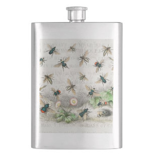 Bee Honey Worker Queen Bees Antique  Hip Flask
