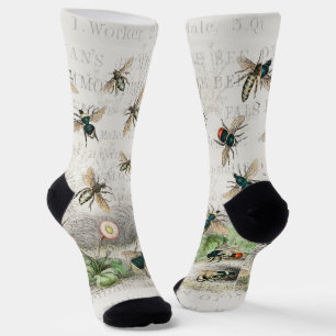 Bee Honey Worker Queen Bees Antique Socks