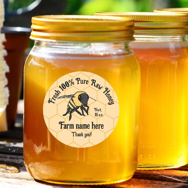 Bee Honeycomb Beekeeper Honey Farm Sticker (honey jar 100% raw honey lables)