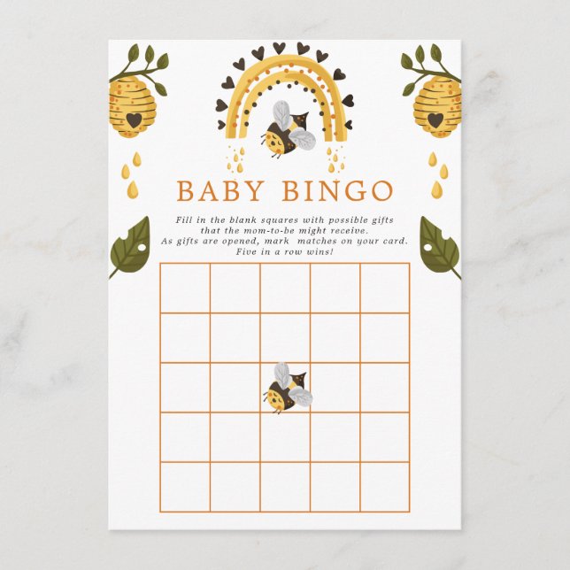 Bee Honeycomb Bumblebee Baby Shower Bingo Game Enclosure Card (Front)