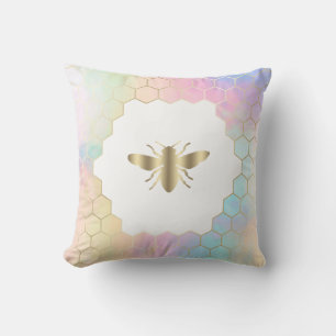 bee honeycomb hexagons design cushion