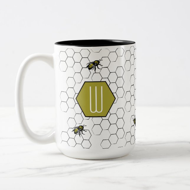 Bee & Honeycomb | Monogram Two-Tone Coffee Mug (Left)
