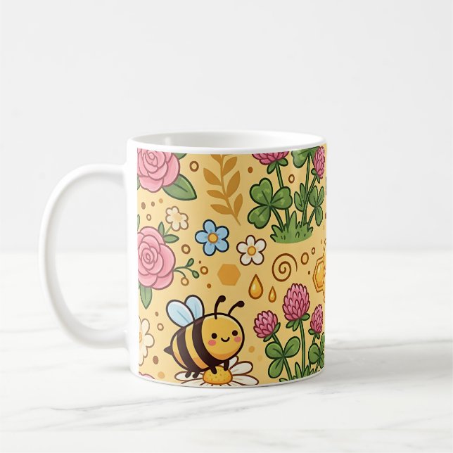 Bee Honeycomb Mug – Cute Flower Pattern (Left)