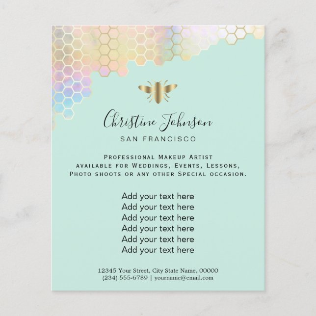 bee  honeycomb on mint background flyer (Front)