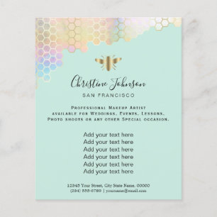 bee  honeycomb on mint background flyer