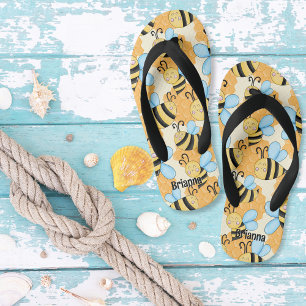Bee & Honeycomb Pattern Custom Kid's Thongs