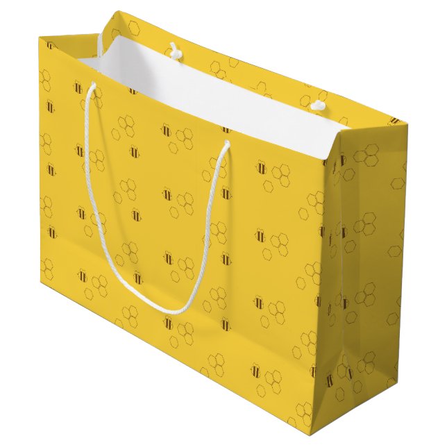Bee Honeycomb Pattern Large Gift Bag (Front Angled)