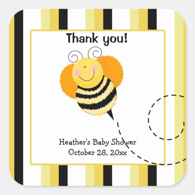 Bee Hop Bumble Bee Square Favour Stickers (Front)