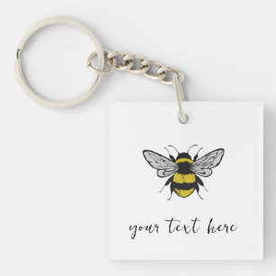 Bee Illustration – add your own text  Key Ring