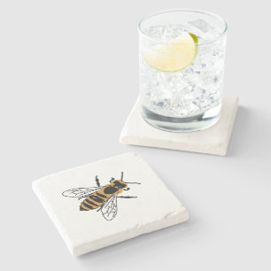 Bee Illustration Painting Stone Coaster