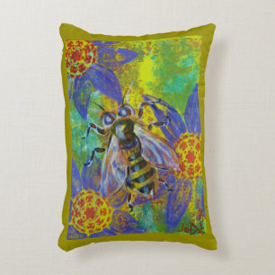 Bee image mixed media art accent pillow