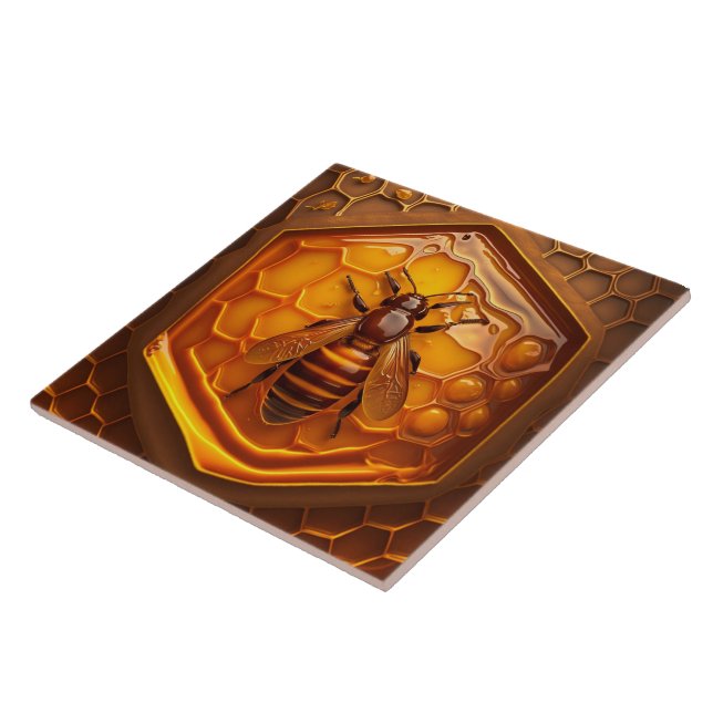 Bee in Beehive, Amber Colours Ceramic Tile (Side)
